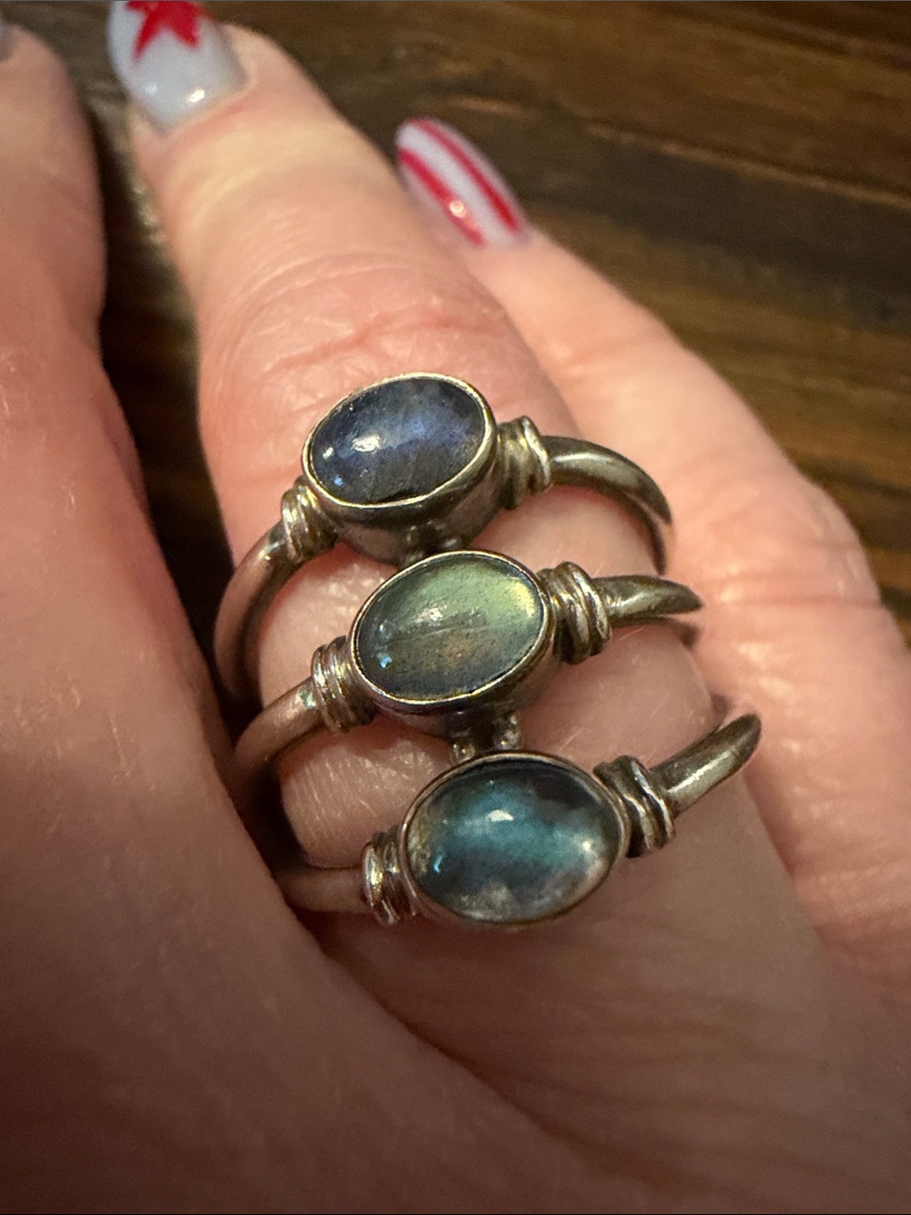 Sterling Ring - size 8 Blue Green Oval Stones